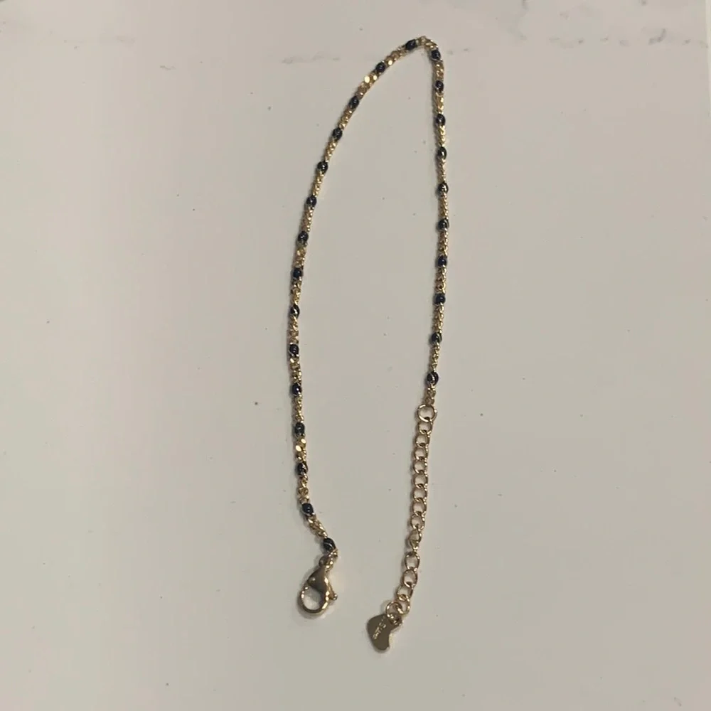 Dainty gold and black beaded look adjustable anklet delicate jeweled chain - Picture 3 of 3
